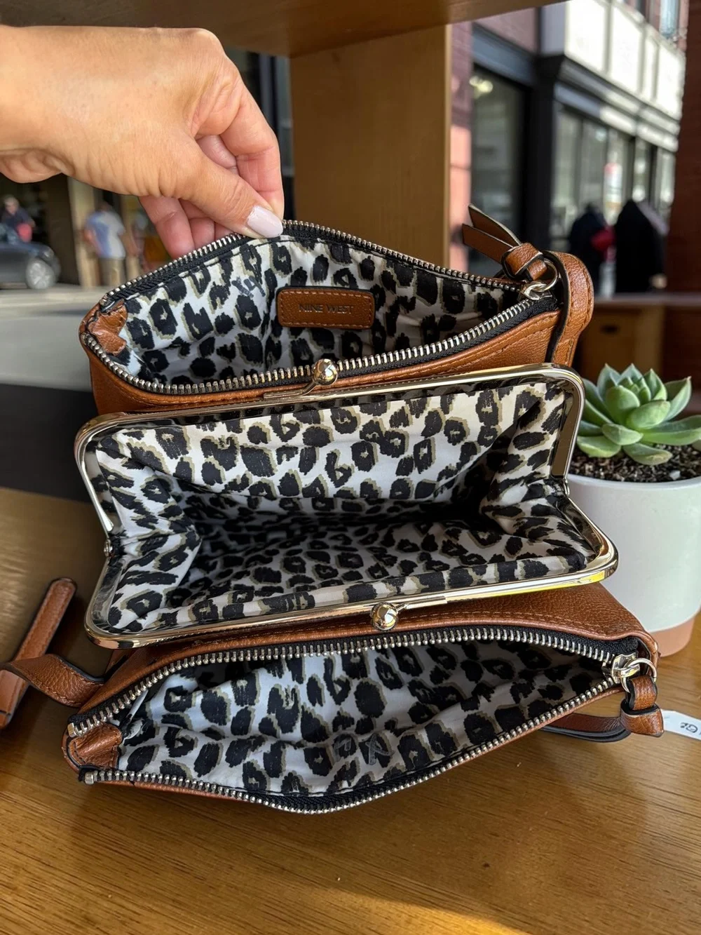 Nine West Warm Brown Crossbody with Kiss-Lock Detail